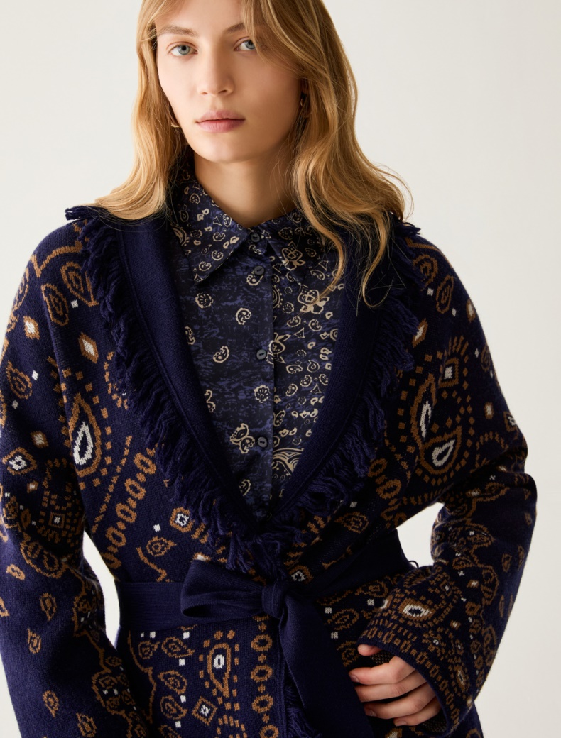 Fringed jacquard cardigan - Pennyblack - 4