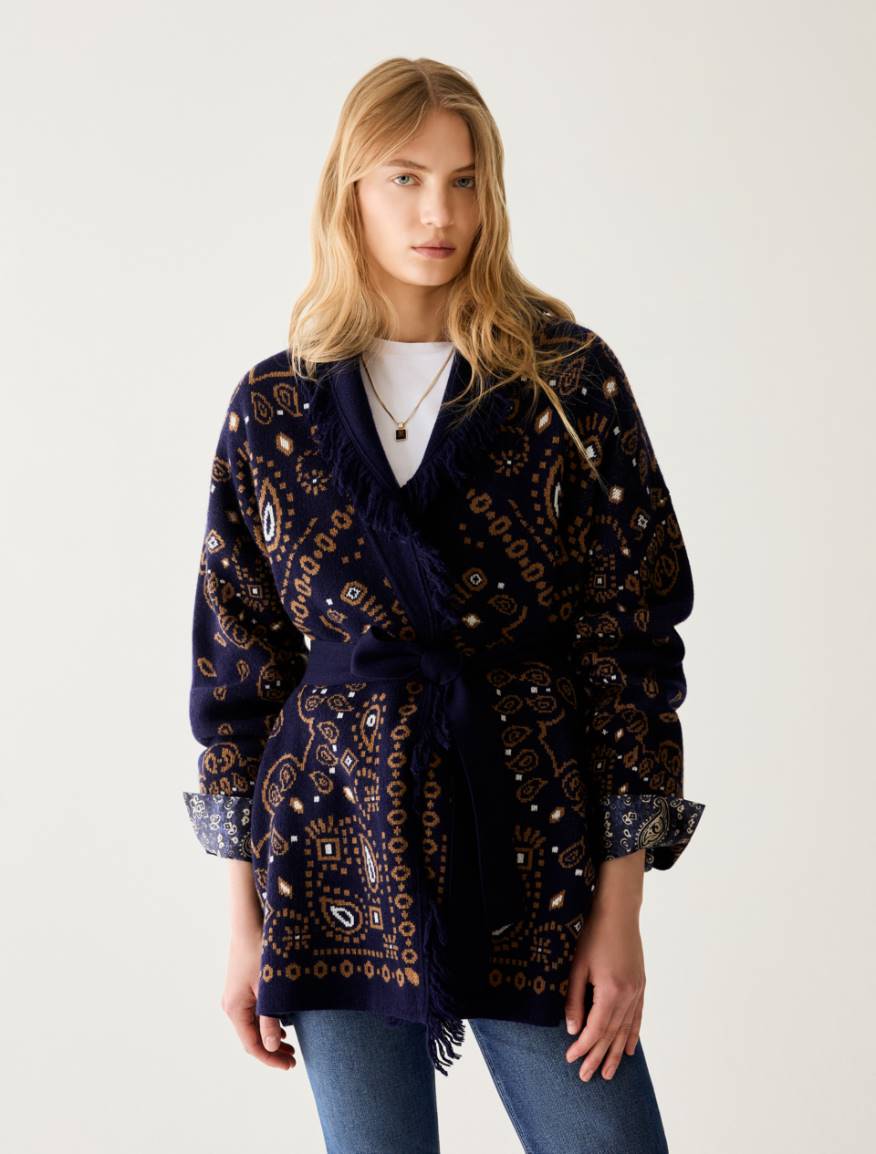 Fringed jacquard cardigan - NAVY - Pennyblack