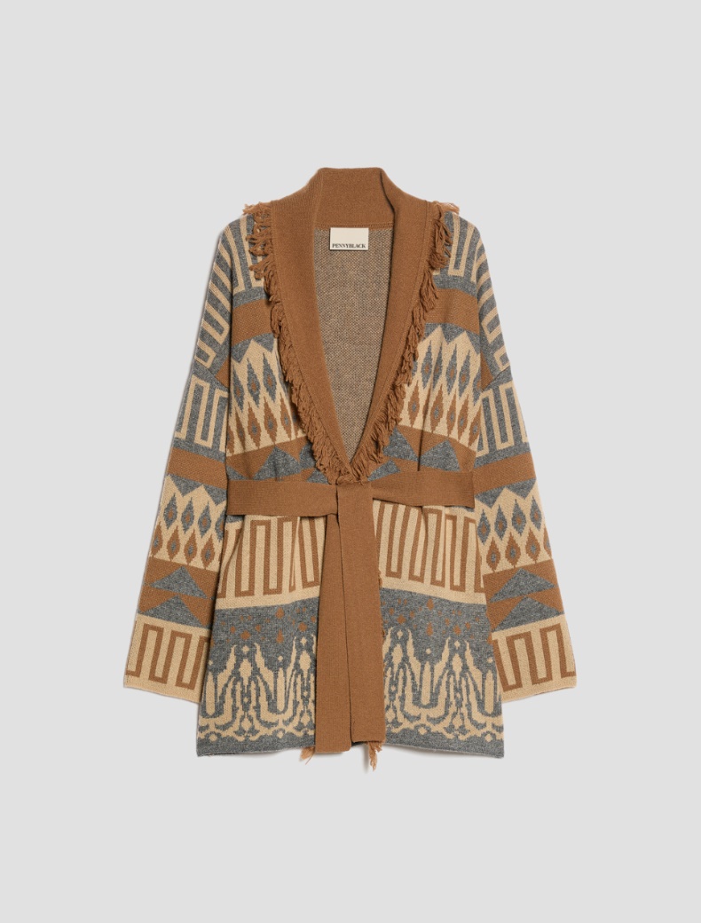Fringed jacquard cardigan - Pennyblack - 7