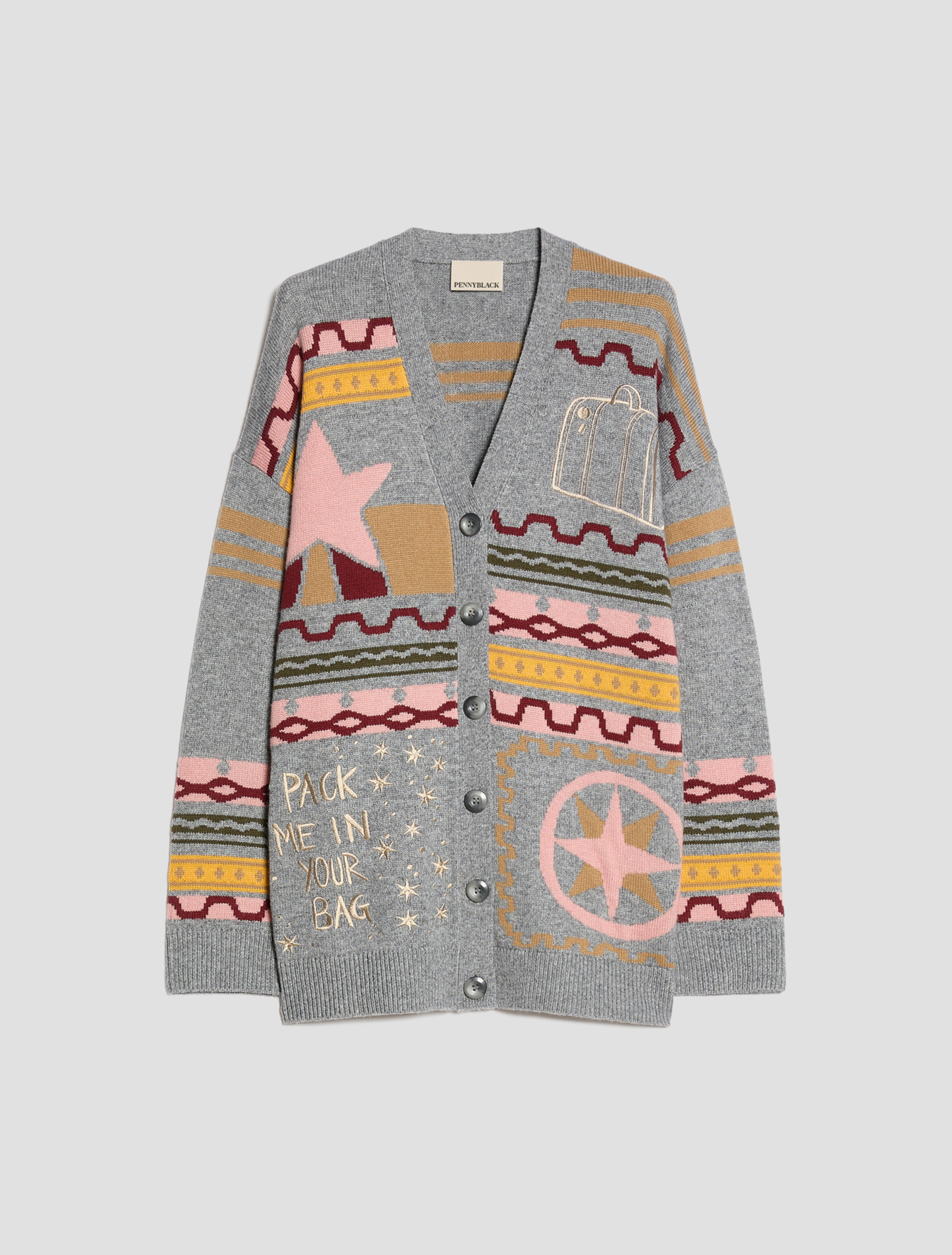 Embroidered jacquard cardigan - PEARL GREY - Pennyblack - 2