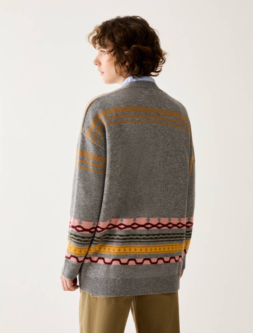 Embroidered jacquard cardigan - PEARL GREY - Pennyblack - 3