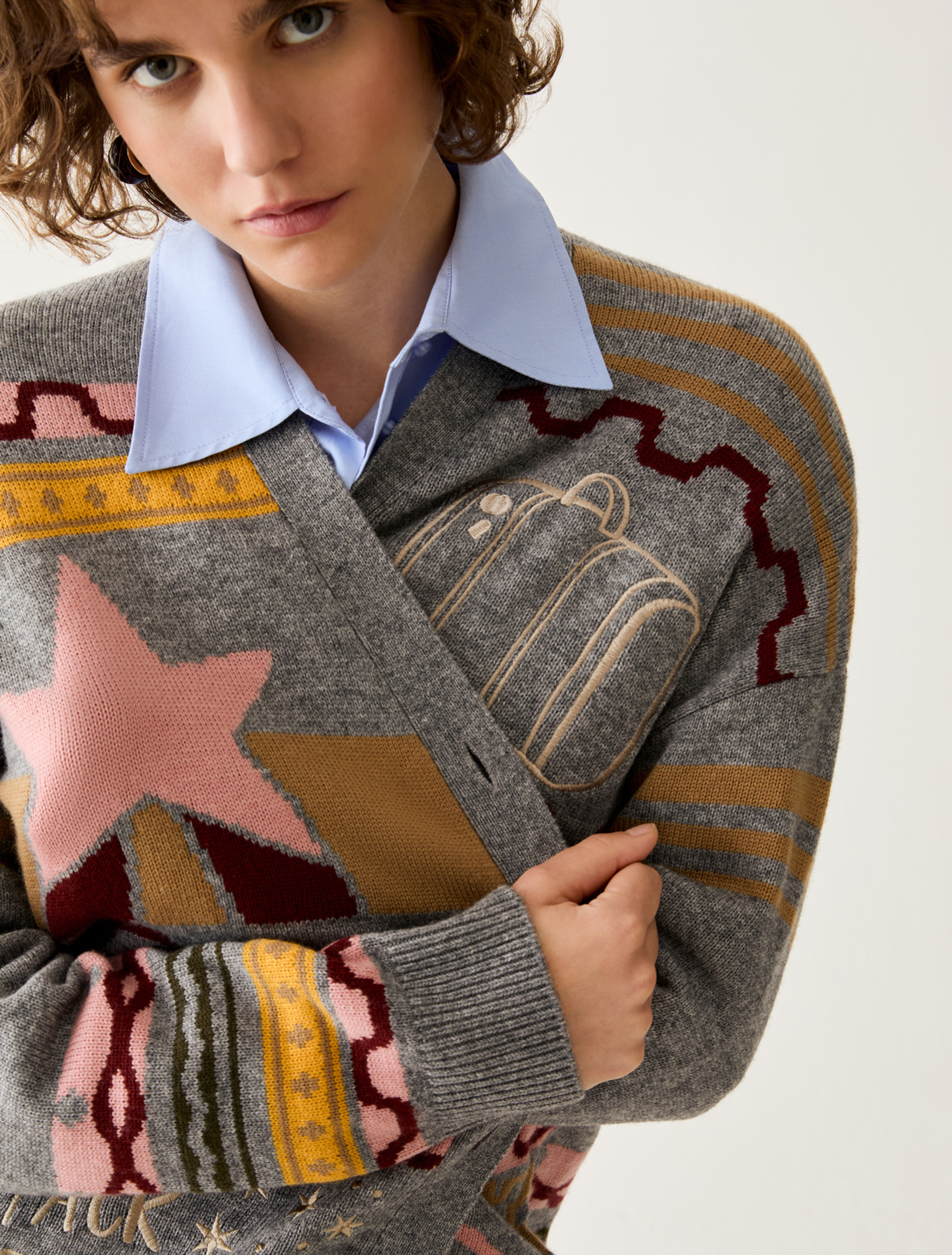 Embroidered jacquard cardigan - PEARL GREY - Pennyblack - 4