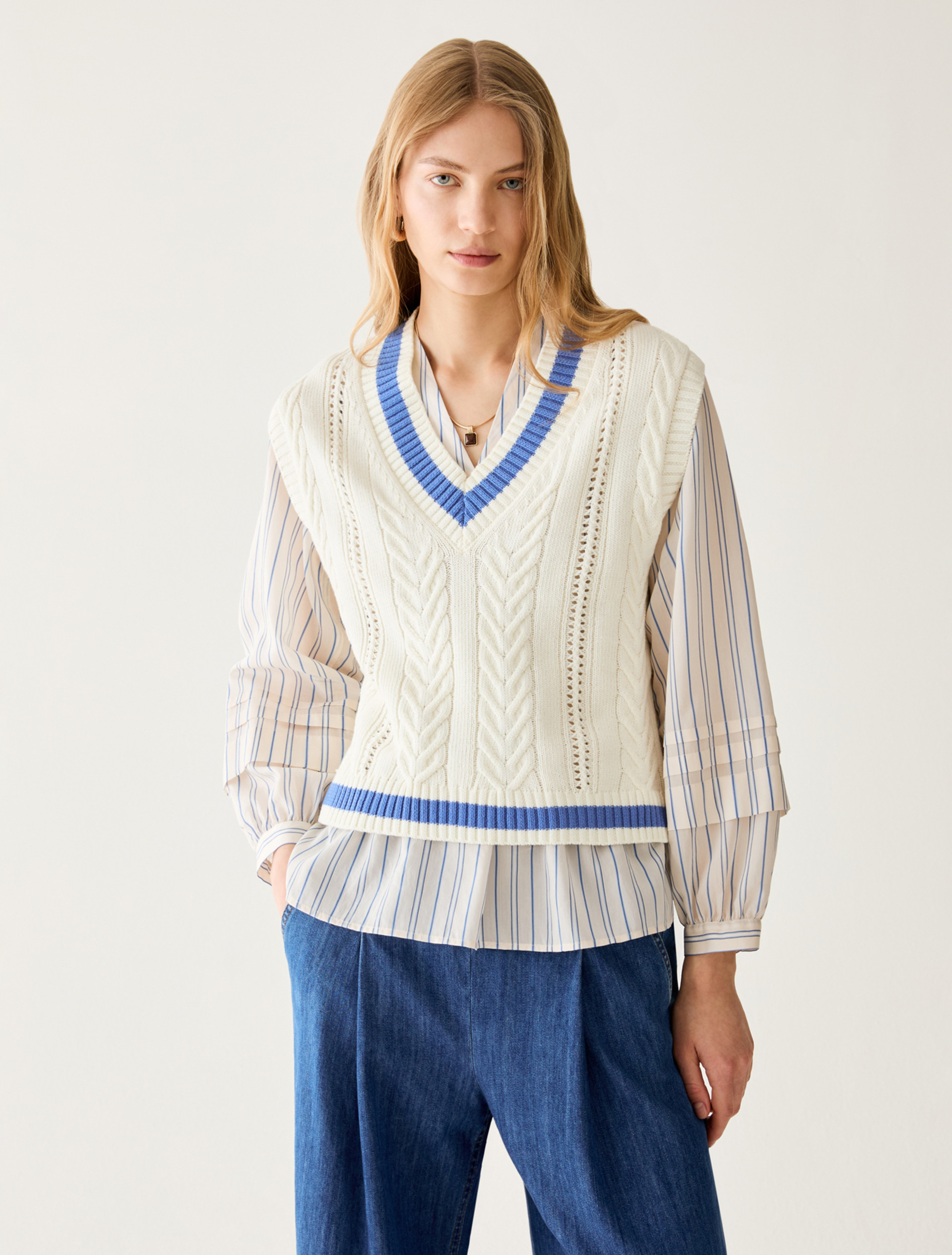 Cable-knit slipover - PERIWINKLE BLUE - pennyblack