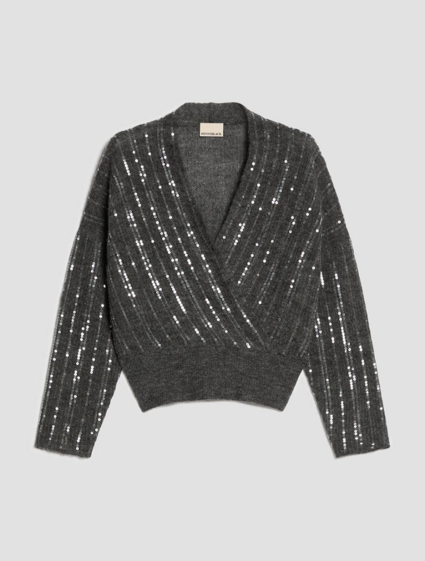 Sequin-embroidered jumper - GREY - Pennyblack - 2