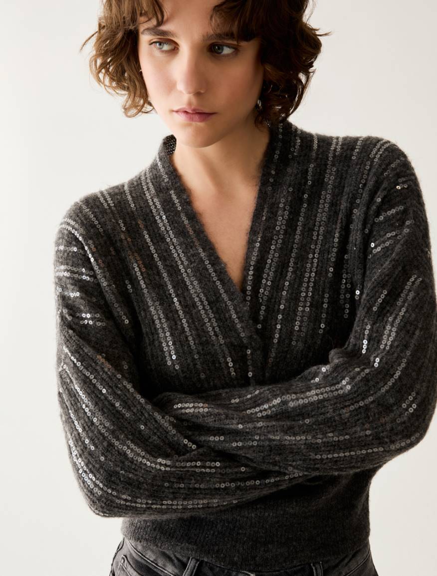 Sequin-embroidered jumper - GREY - Pennyblack - 4
