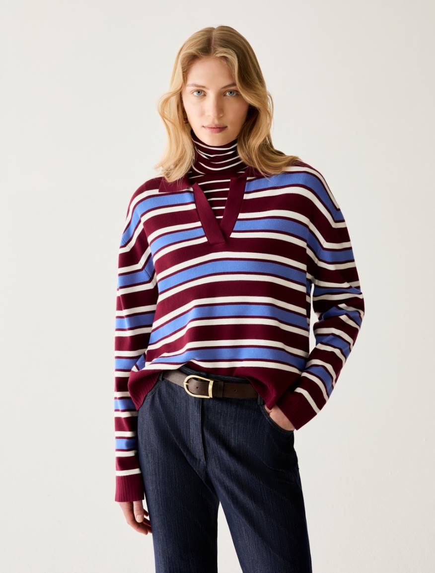 Fine-knit polo shirt - BORDEAUX - Pennyblack
