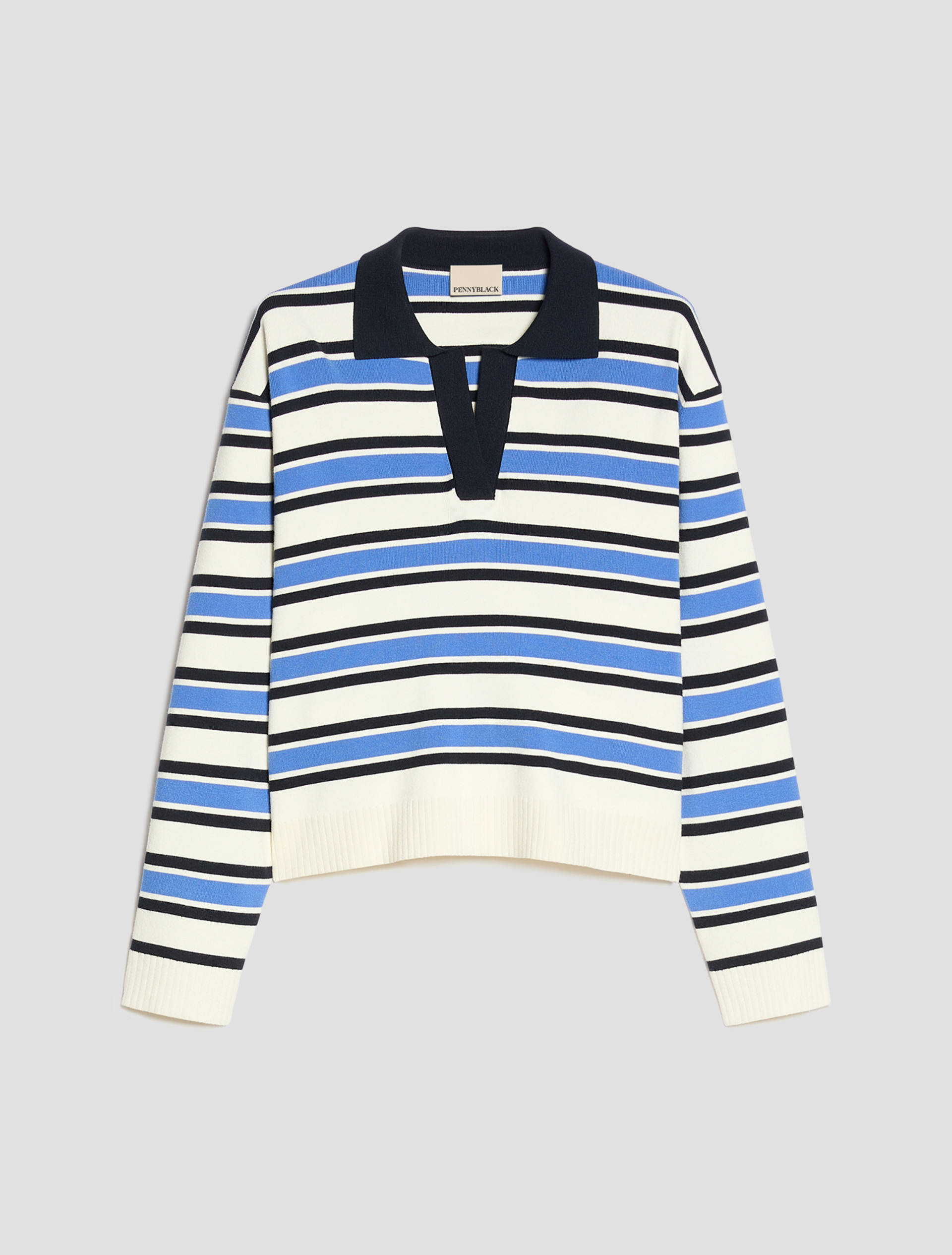 Fine-knit polo shirt - NAVY - Pennyblack - 2