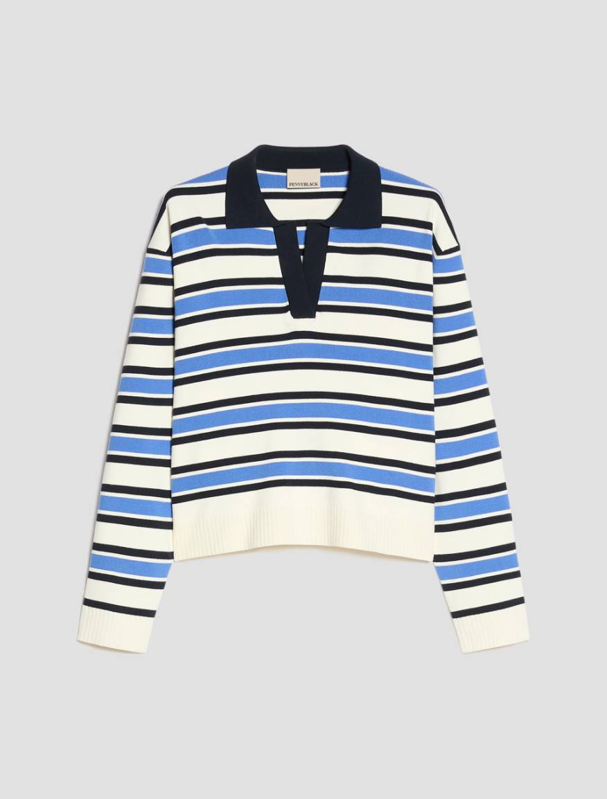 Fine-knit polo shirt - NAVY - Pennyblack - 2