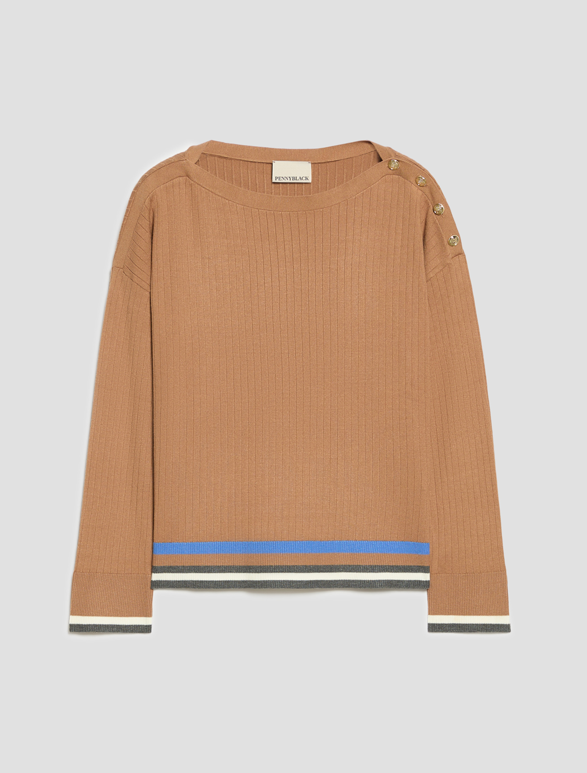Button-detail rib-knit jumper - CAMEL - Pennyblack - 2