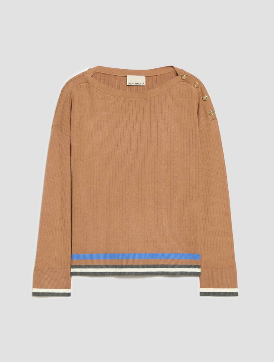 Button-detail rib-knit jumper - CAMEL - Pennyblack - 2