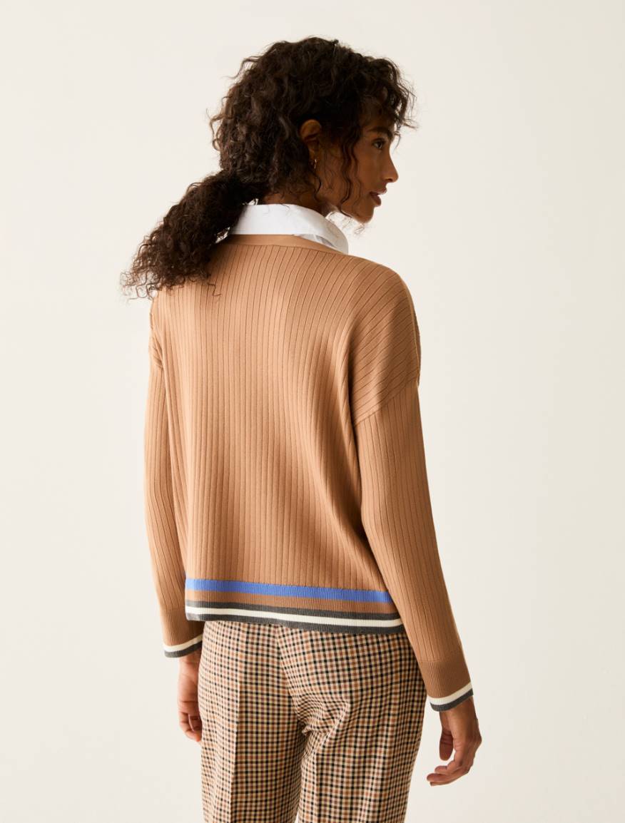 Button-detail rib-knit jumper - CAMEL - Pennyblack - 3
