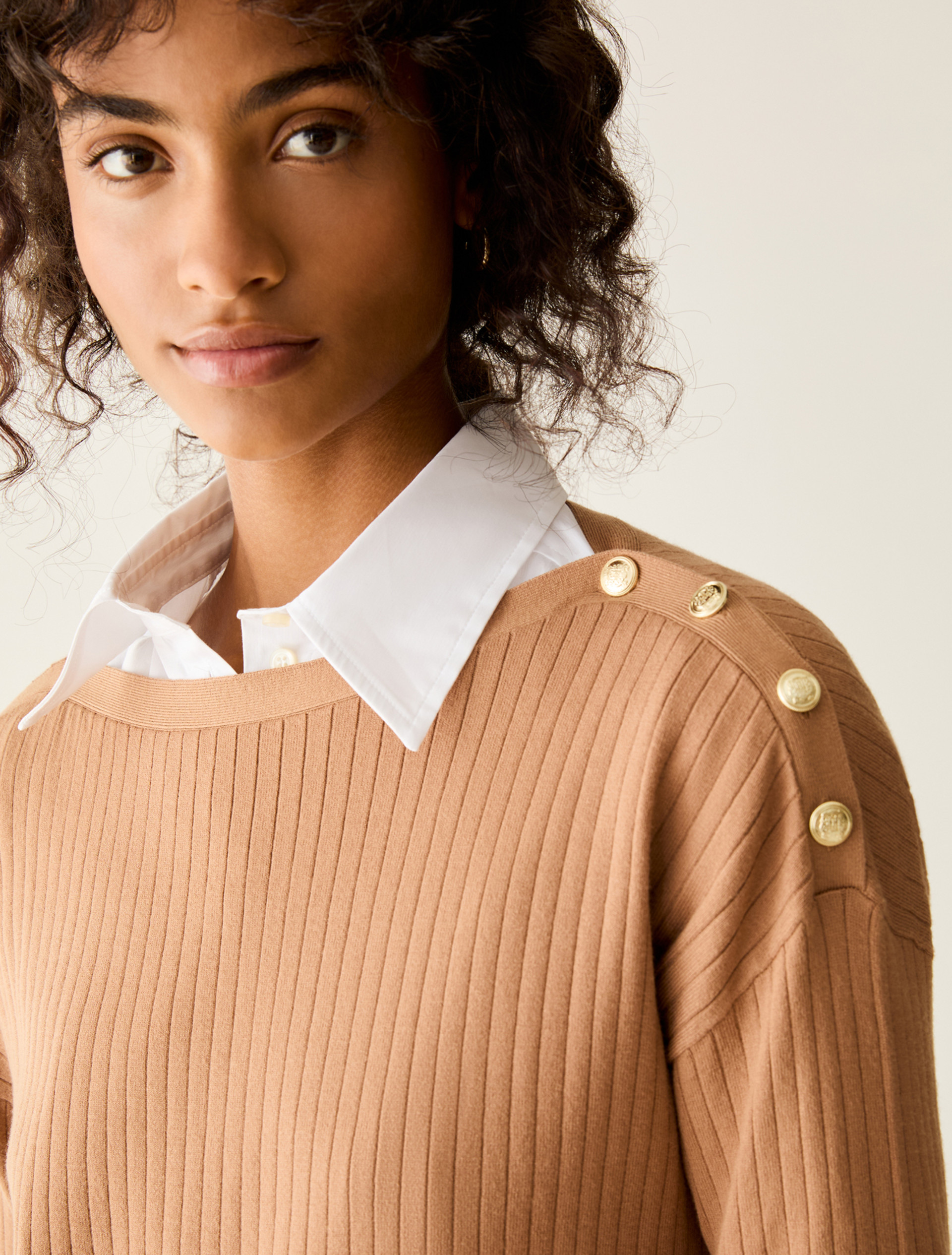 Button-detail rib-knit jumper - CAMEL - Pennyblack - 4