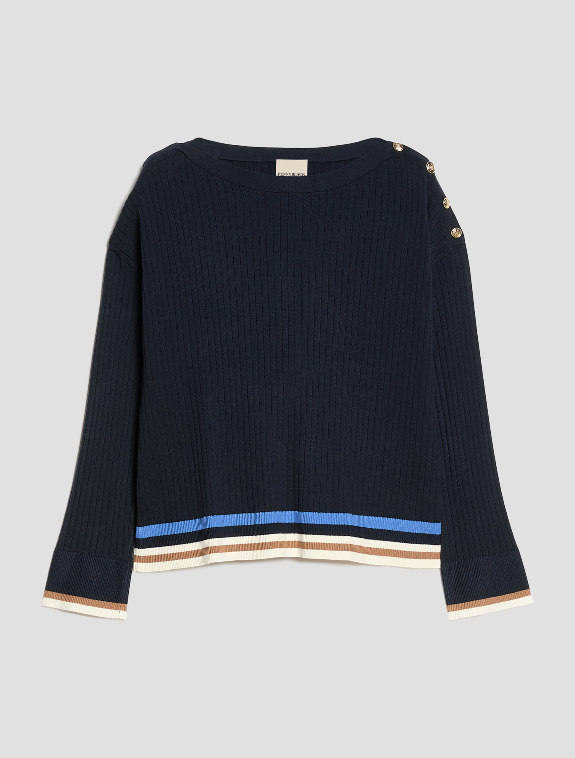 Button-detail rib-knit jumper - NAVY - Pennyblack - 2