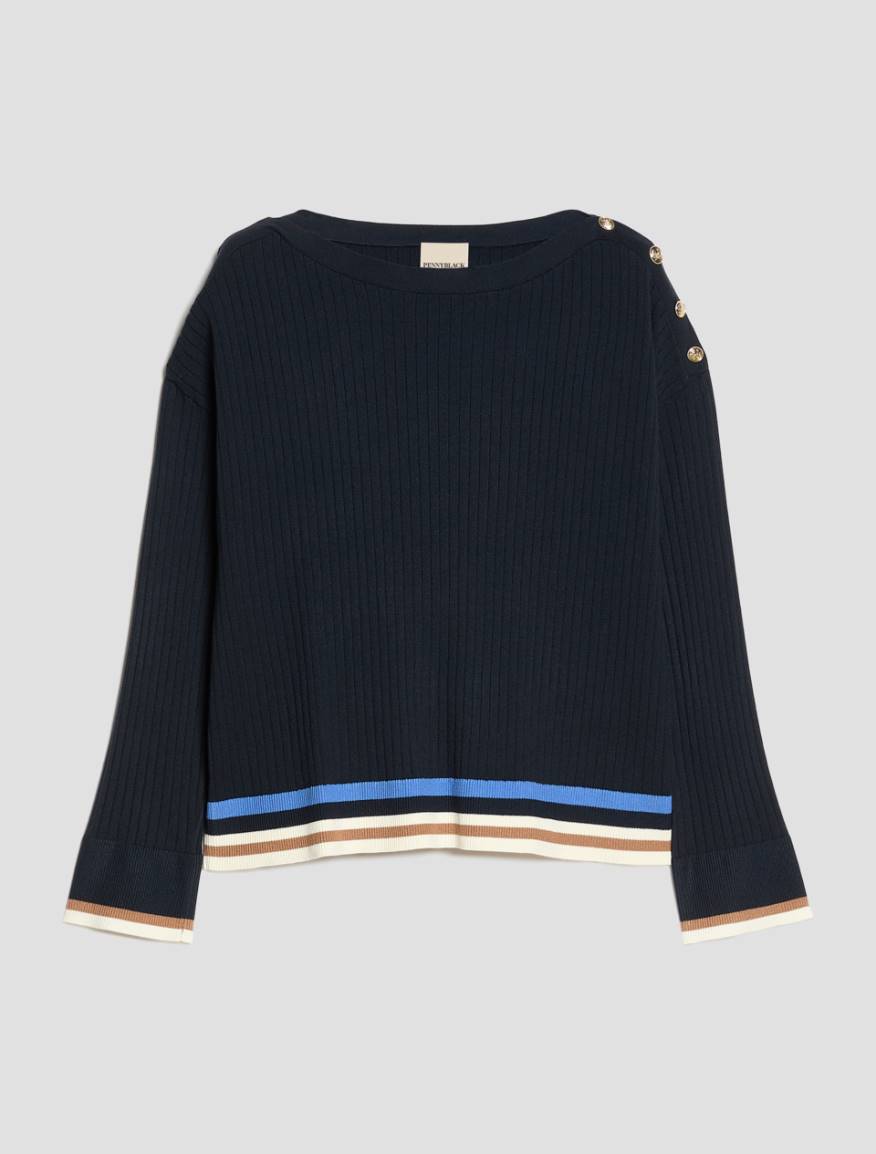Button-detail rib-knit jumper - NAVY - Pennyblack - 2