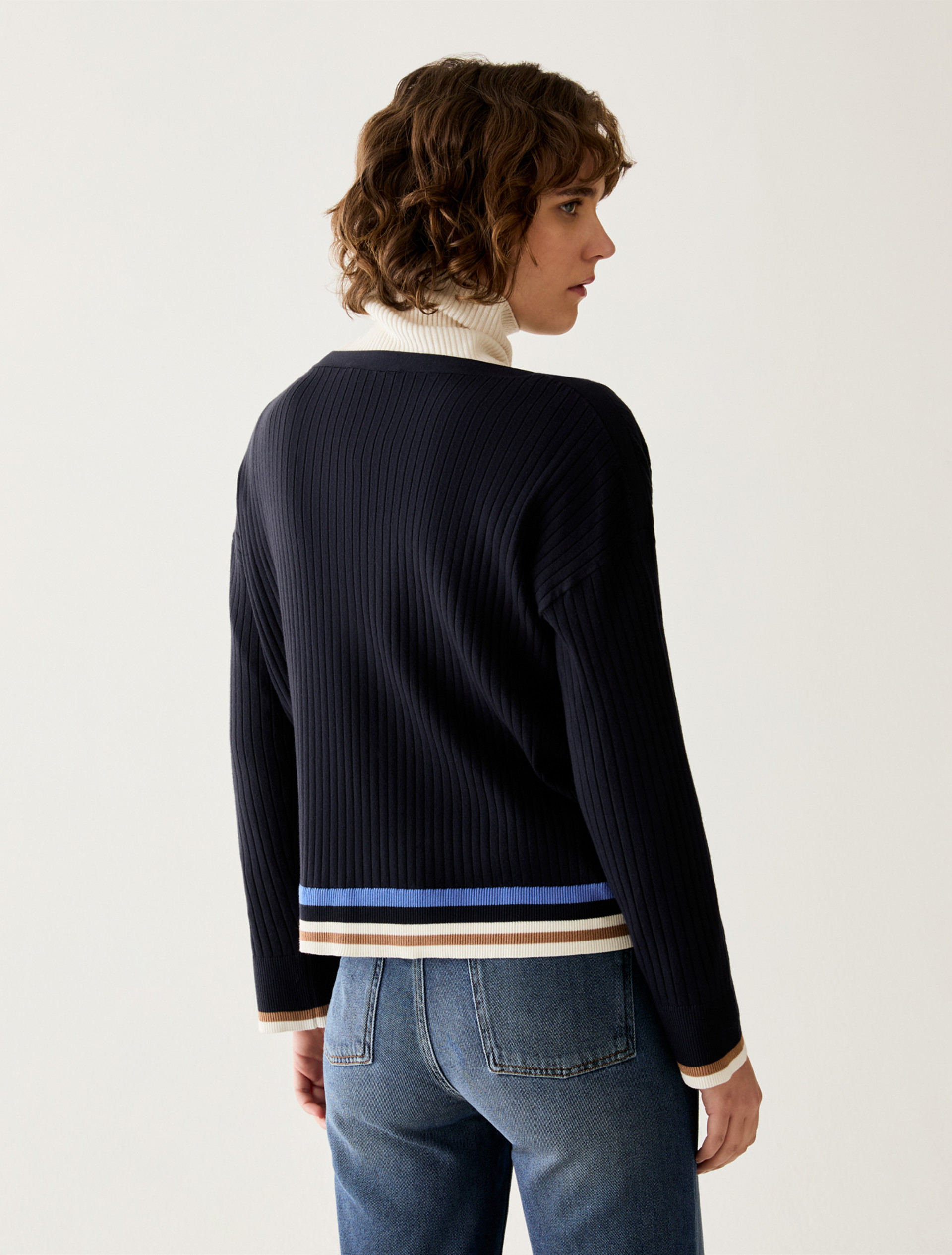 Button-detail rib-knit jumper - NAVY - Pennyblack - 3