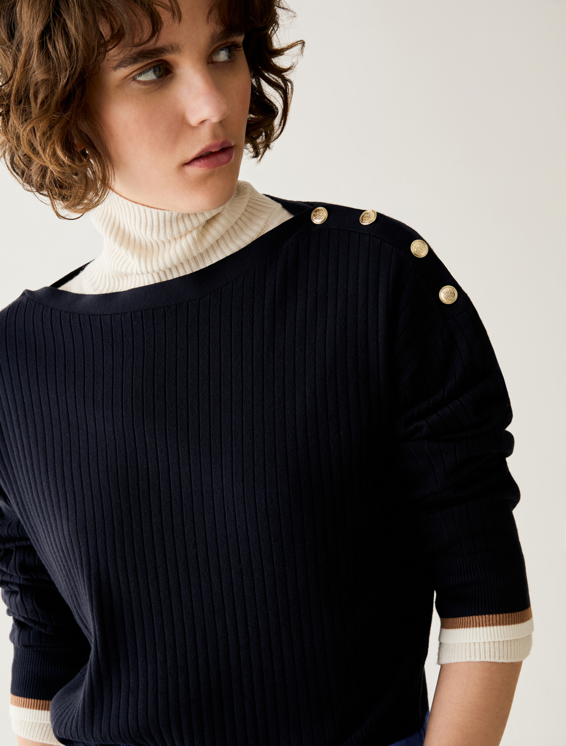 Button-detail rib-knit jumper - NAVY - Pennyblack - 4