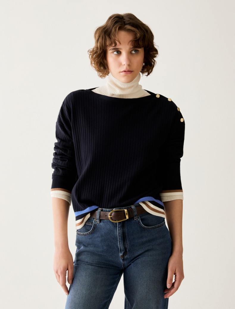 Button-detail rib-knit jumper - Pennyblack