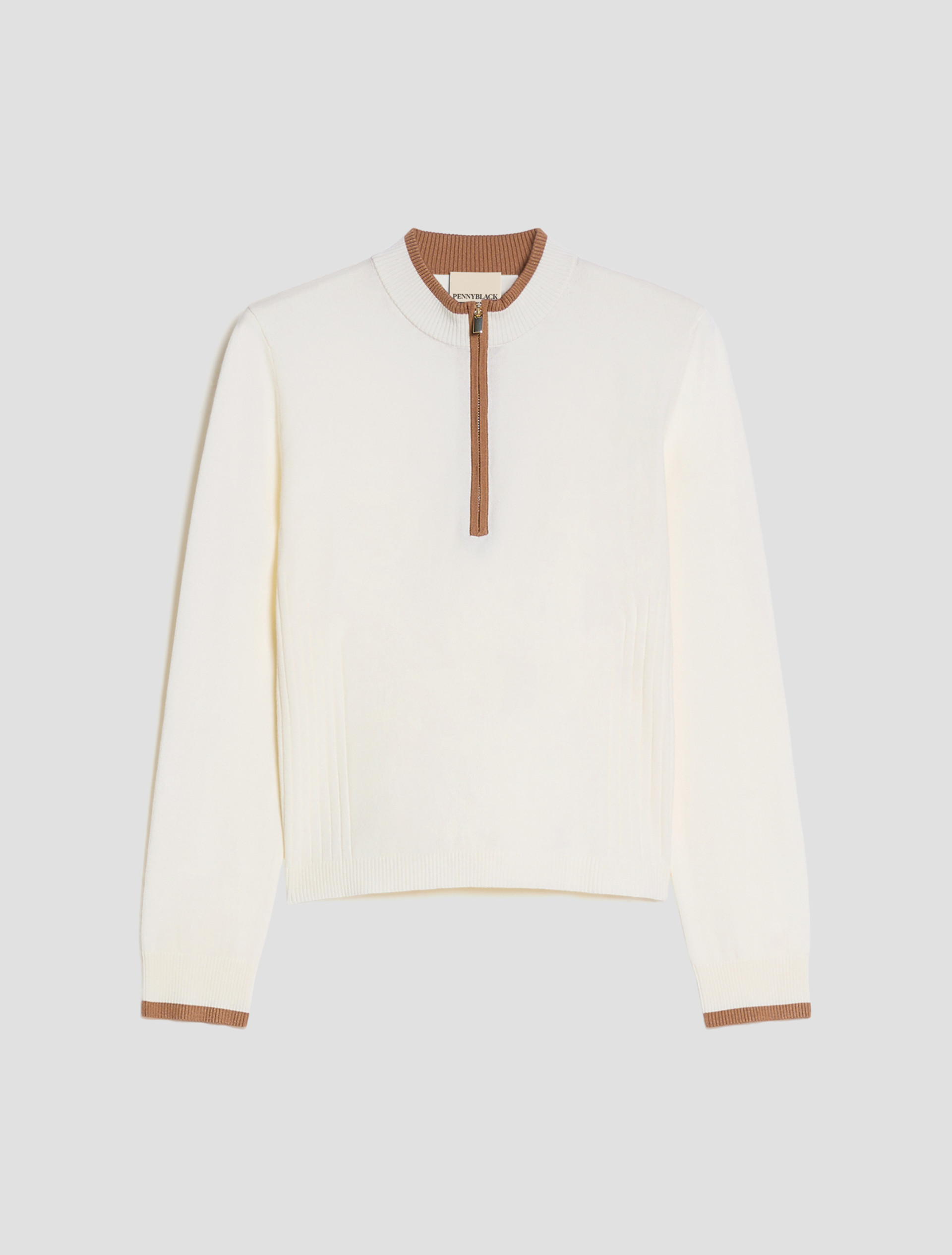 Slim fine-knit mock polo-neck jumper - CREAM - Pennyblack - 2