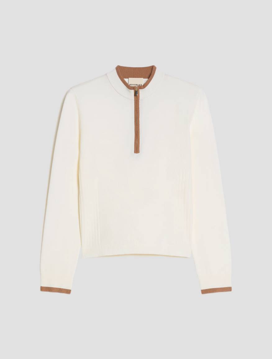 Slim fine-knit mock polo-neck jumper - CREAM - Pennyblack - 2
