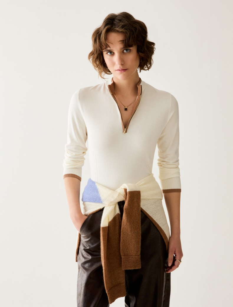 Slim fine-knit mock polo-neck jumper - Pennyblack - 6