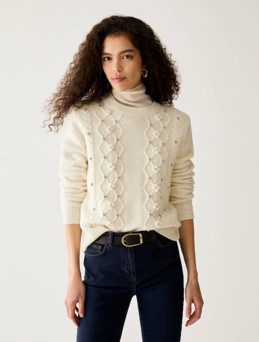 Diamond and Rhinestone Jumper - IVORY - Pennyblack