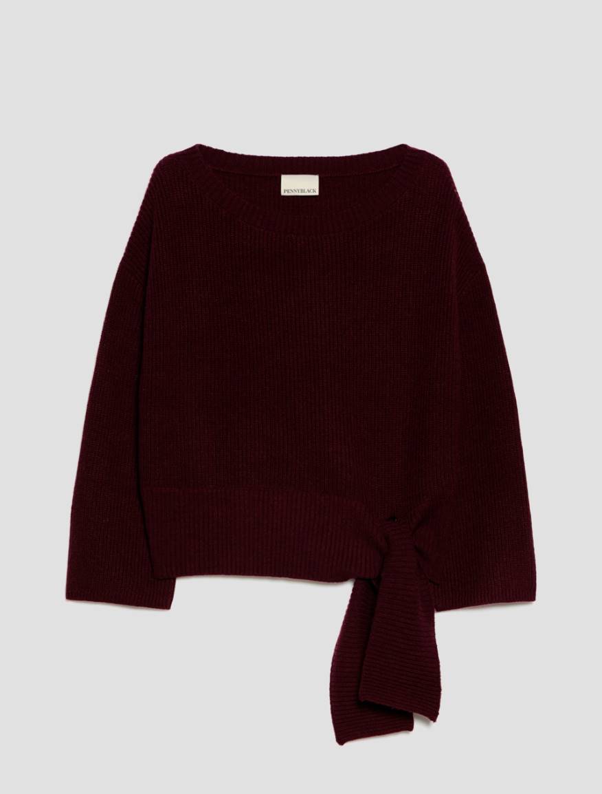 Knot-detail wool blend jumper - BORDEAUX - Pennyblack - 2