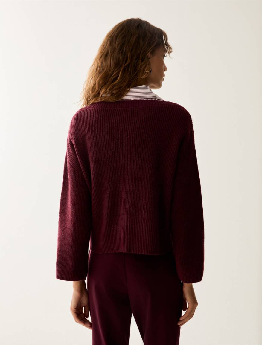 Knot-detail wool blend jumper - BORDEAUX - Pennyblack - 3