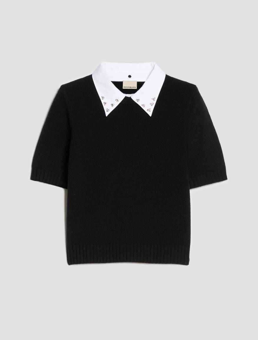 Embroidered-collar jumper - BLACK - Pennyblack - 2