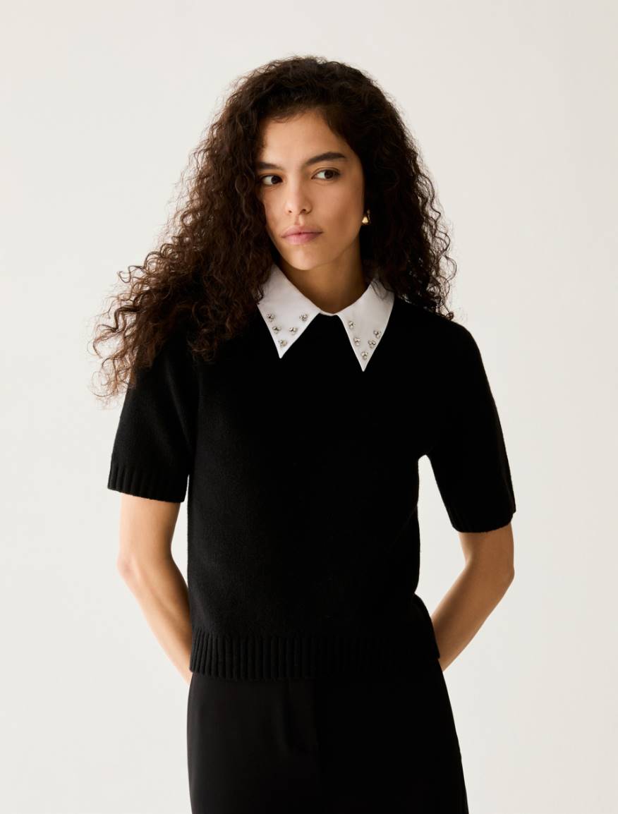 Embroidered-collar jumper - BLACK - Pennyblack