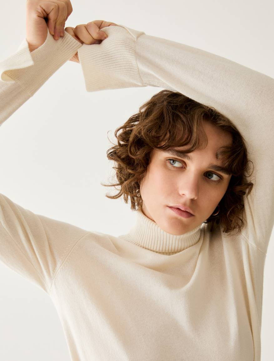 Wool-blend polo-neck jumper - WHITE - Pennyblack - 4