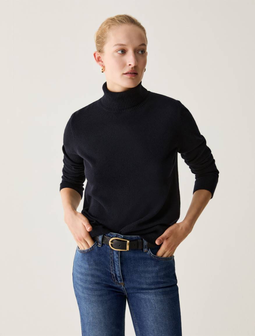 Wool-blend polo-neck jumper - BLACK - Pennyblack