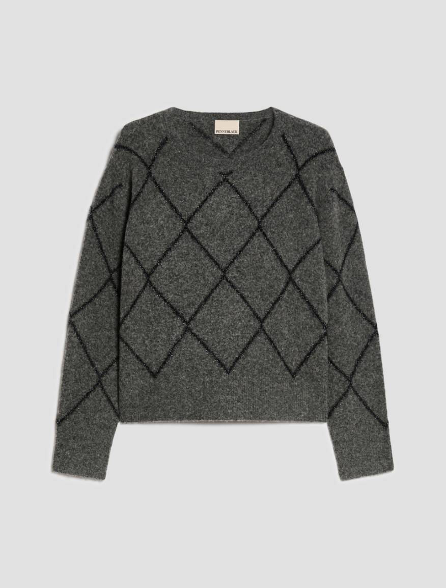 Lamé diamond-pattern jumper - GREY - Pennyblack - 2