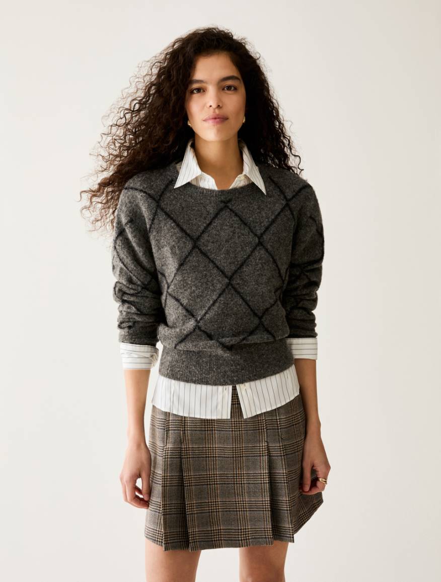 Lamé diamond-pattern jumper - GREY - Pennyblack