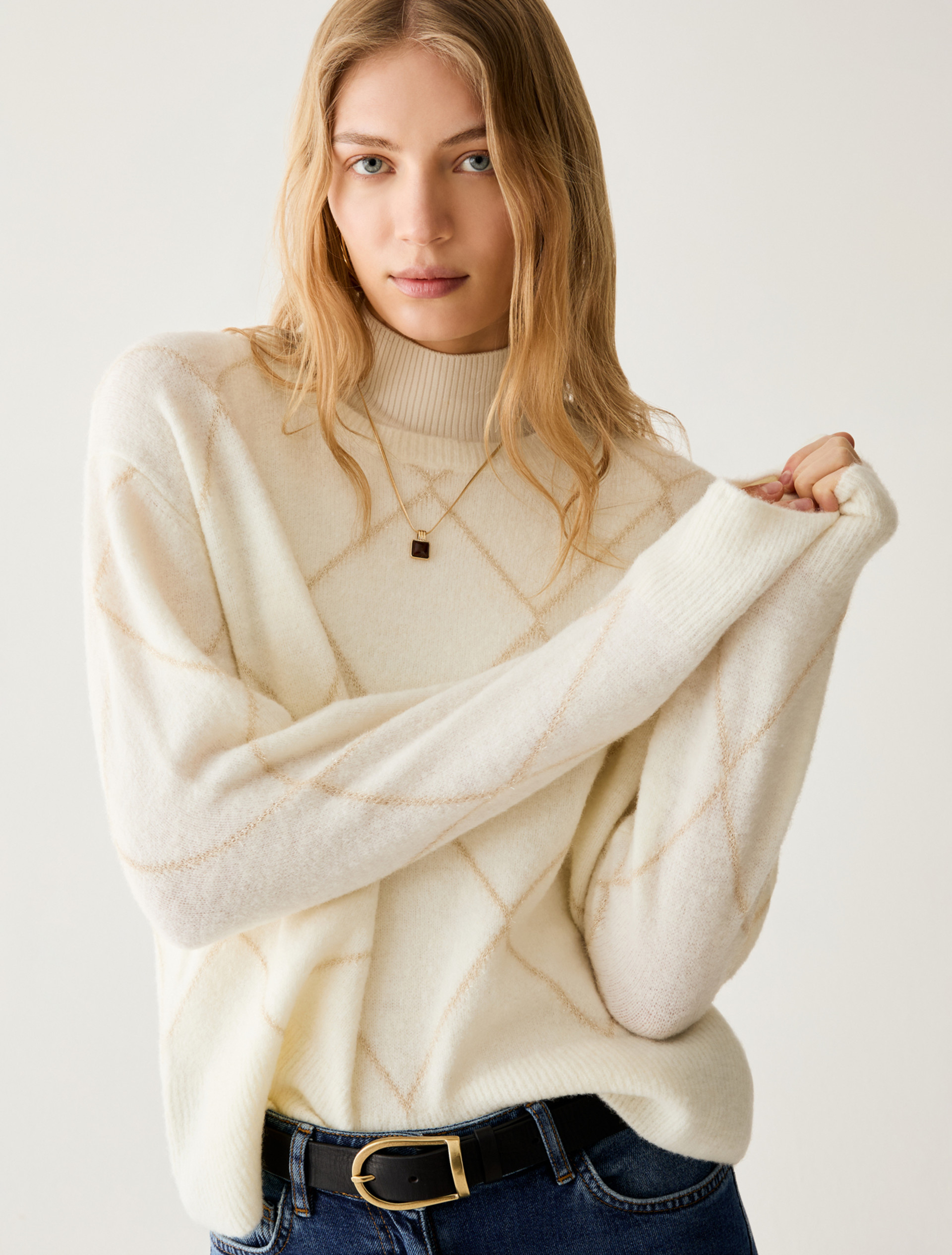 Lamé diamond-pattern jumper - WHITE - Pennyblack - 4