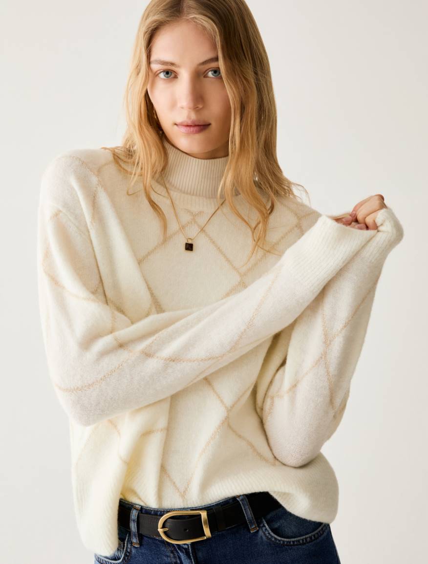 Lamé diamond-pattern jumper - WHITE - Pennyblack - 4