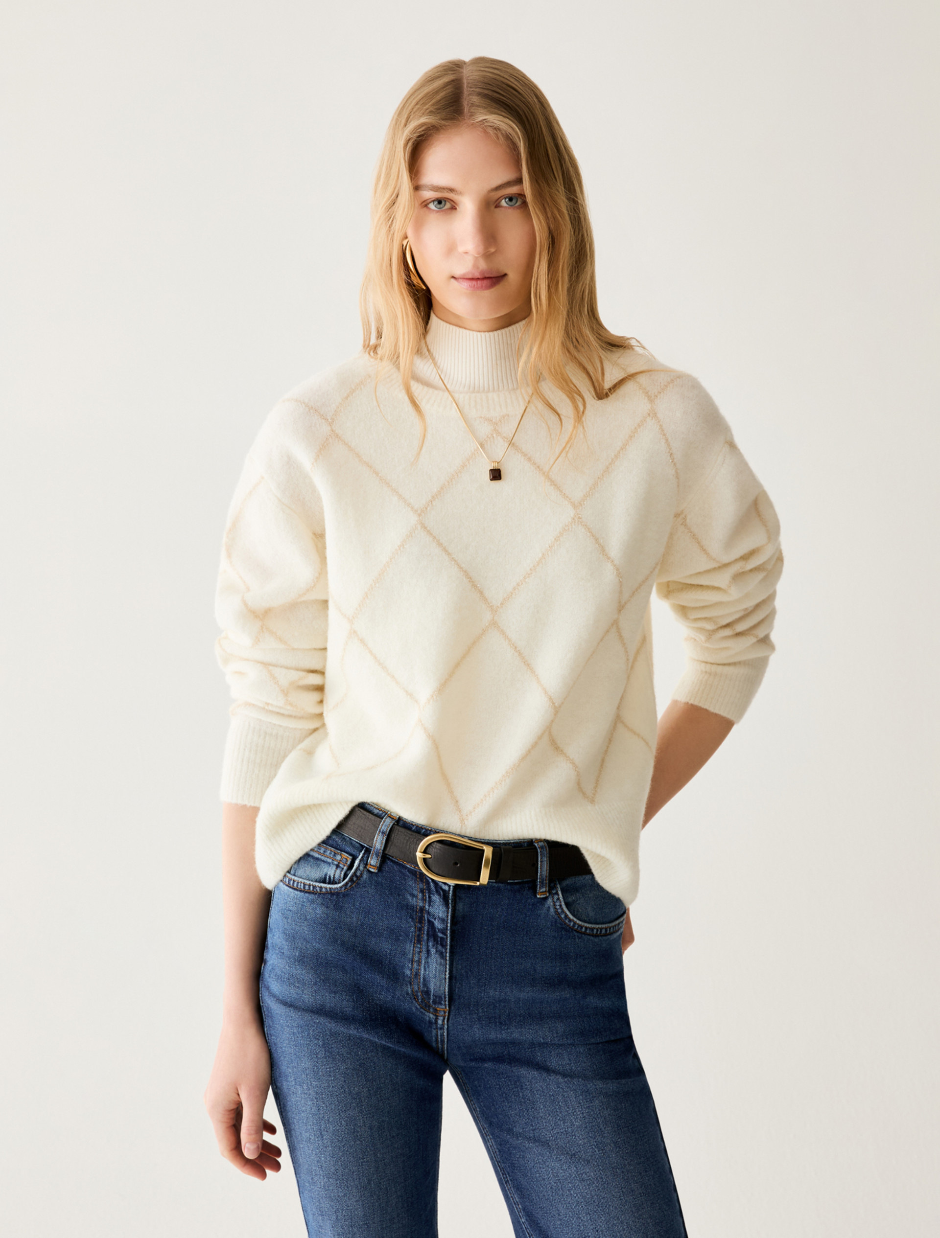 Lamé diamond-pattern jumper - WHITE - Pennyblack - 1
