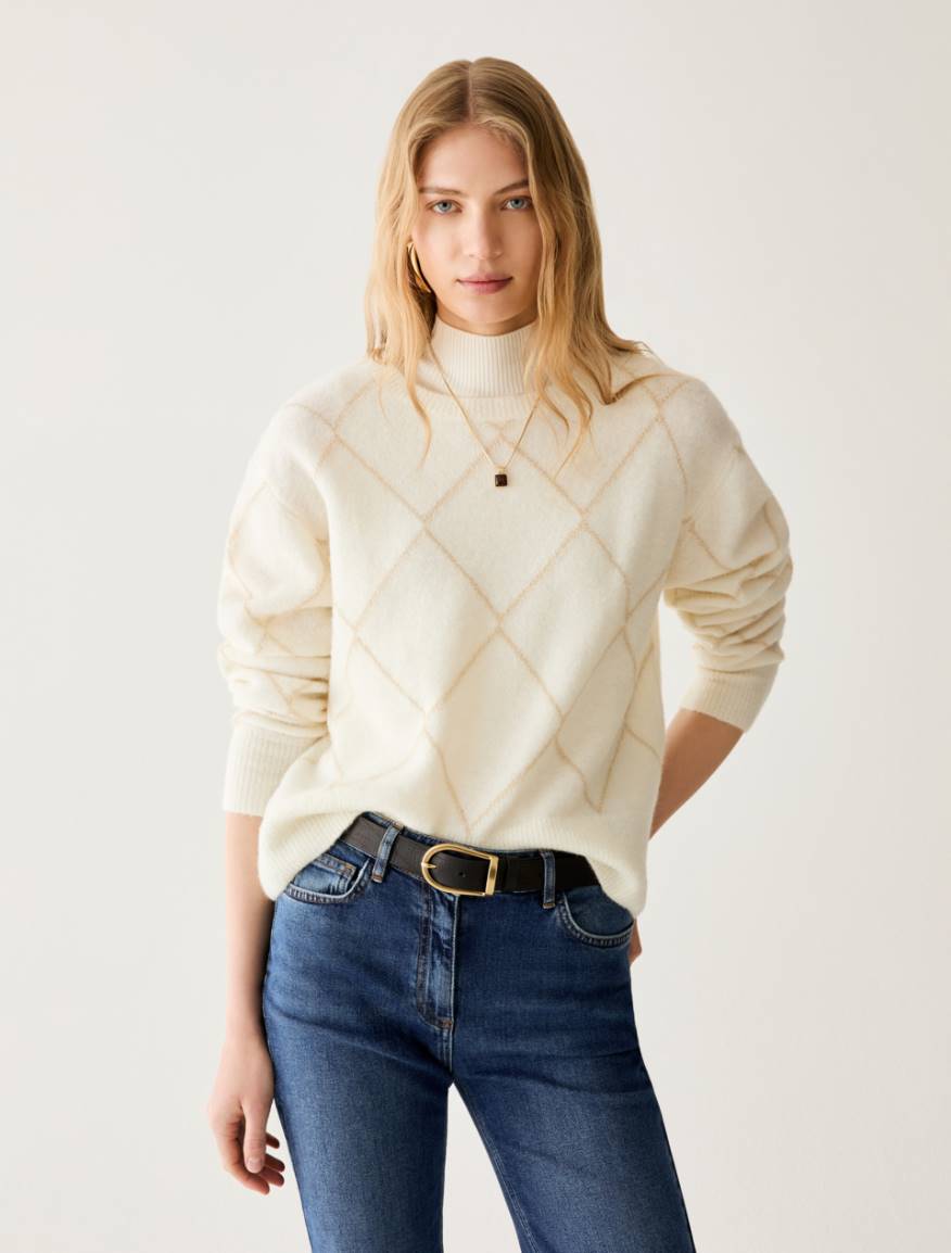 Lamé diamond-pattern jumper - WHITE - Pennyblack
