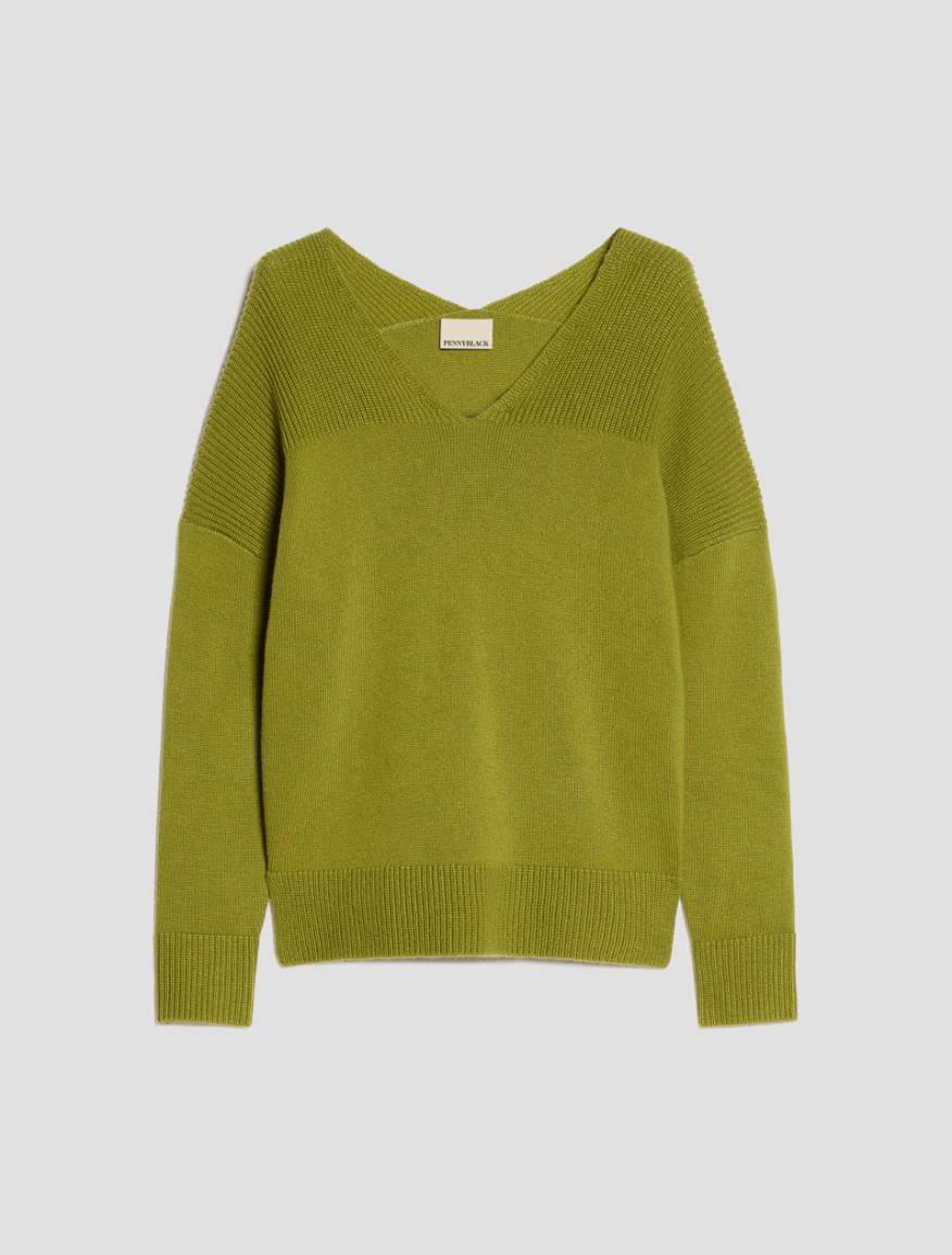 V neck wool blend jumper - PISTACHIO GREEN - Pennyblack - 2