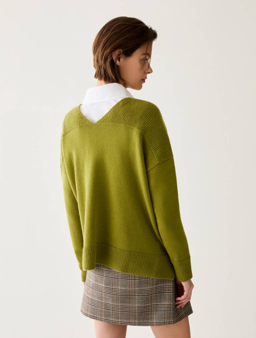 V neck wool blend jumper - PISTACHIO GREEN - Pennyblack - 3