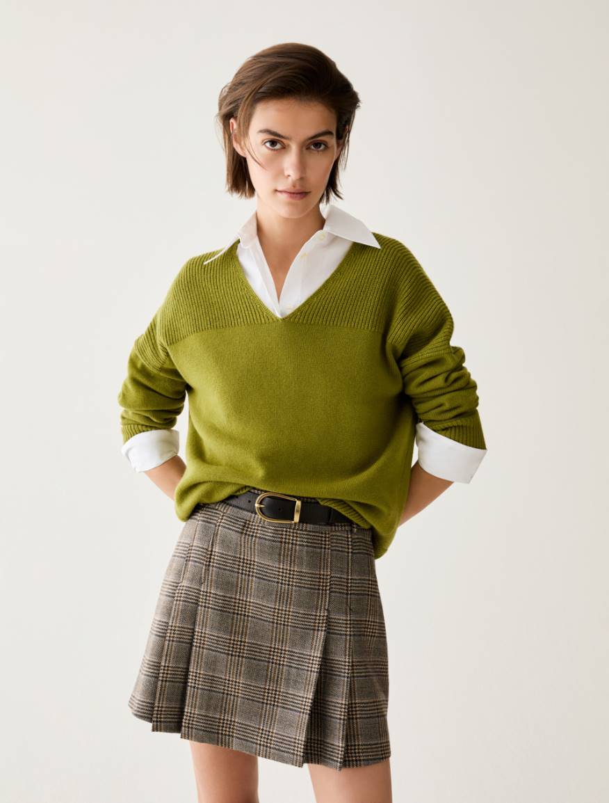 V neck wool blend jumper - PISTACHIO GREEN - Pennyblack