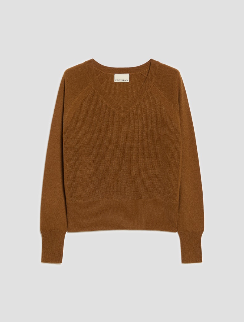 Mixed-stitch V neck jumper - Pennyblack - 2