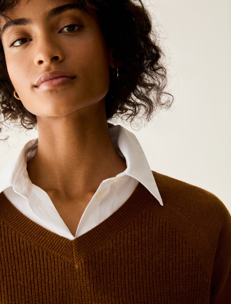 Mixed-stitch V neck jumper - Pennyblack - 4