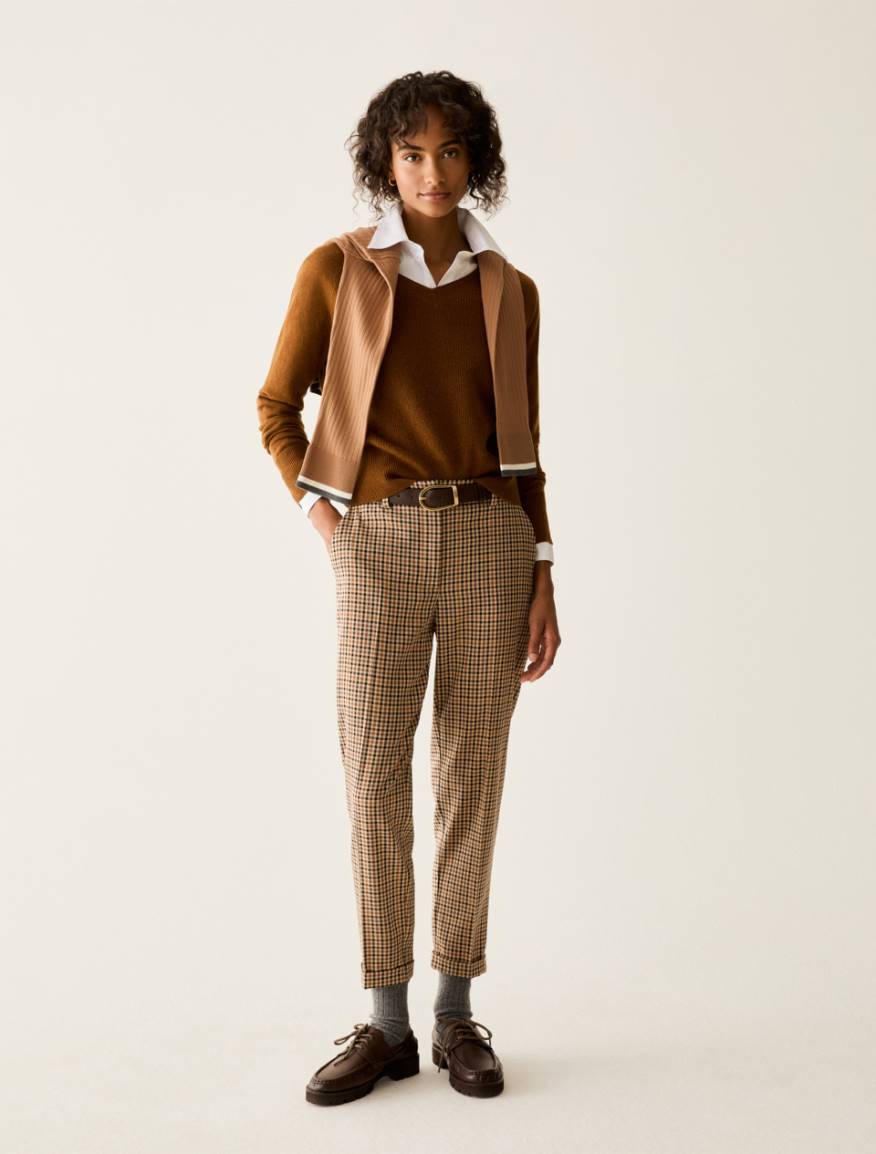 Mixed-stitch V neck jumper - TOBACCO BROWN - Pennyblack - 5