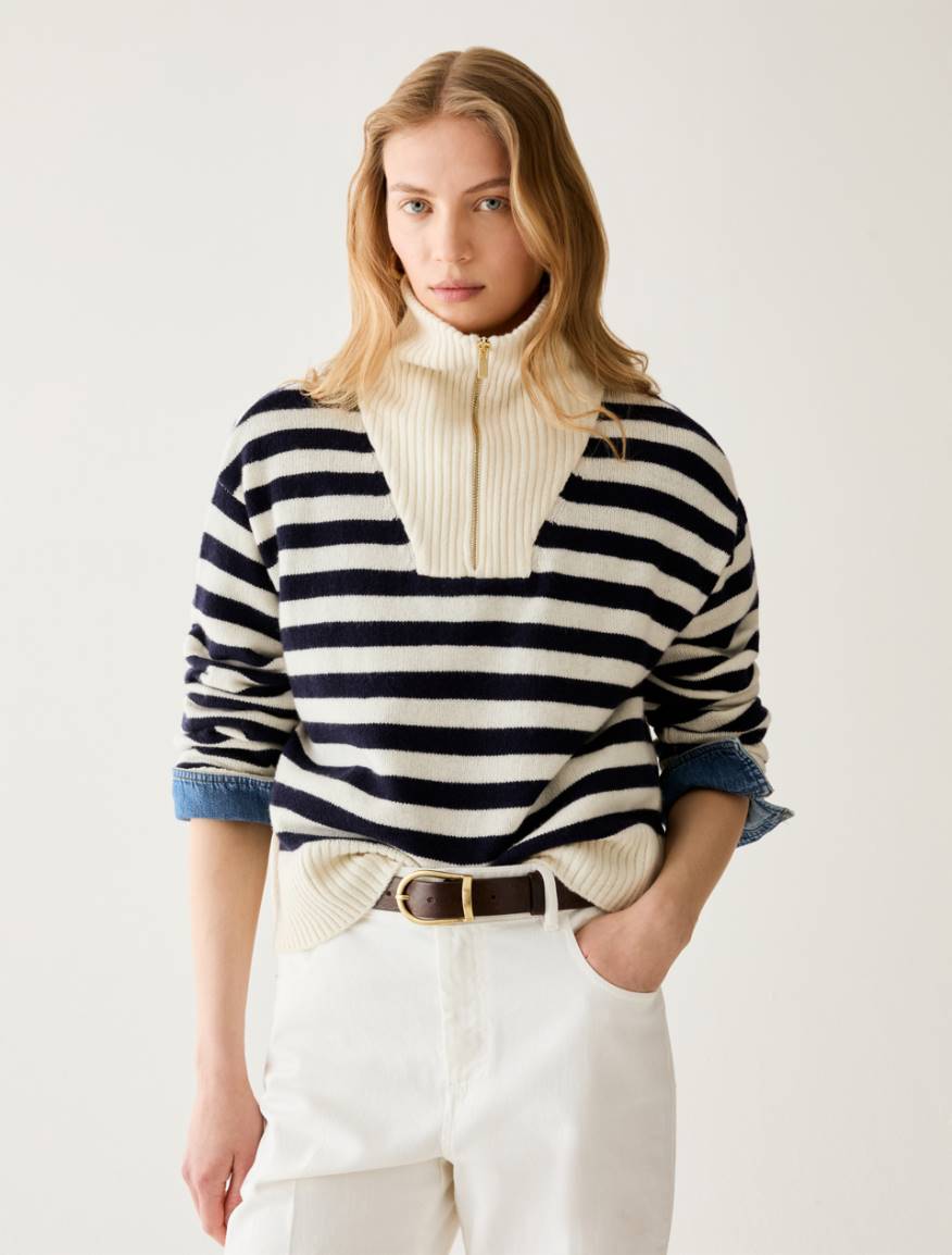 Zip-neck wool-blend jumper - WHITE - Pennyblack