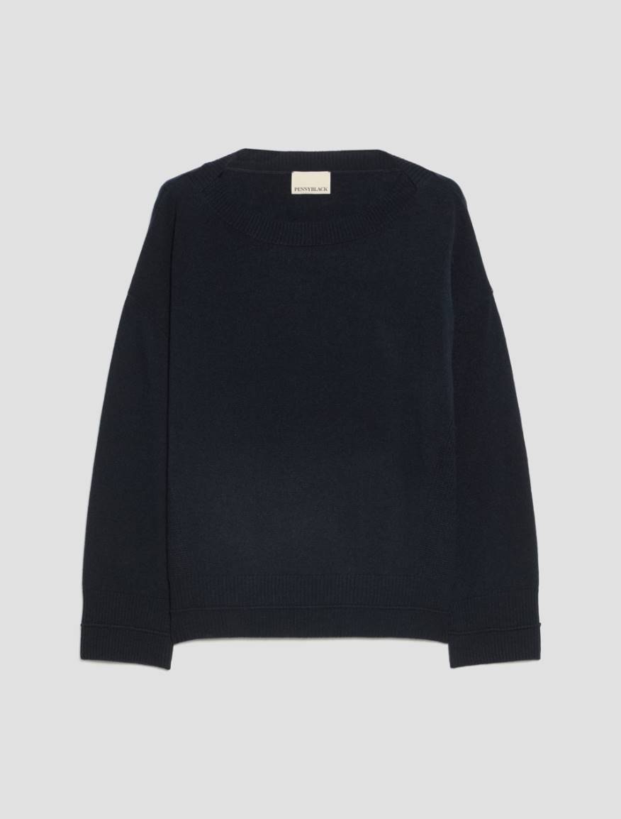 Wide-fit wool and cashmere jumper - NAVY - Pennyblack - 2