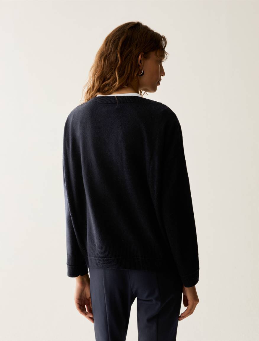 Wide-fit wool and cashmere jumper - NAVY - Pennyblack - 3