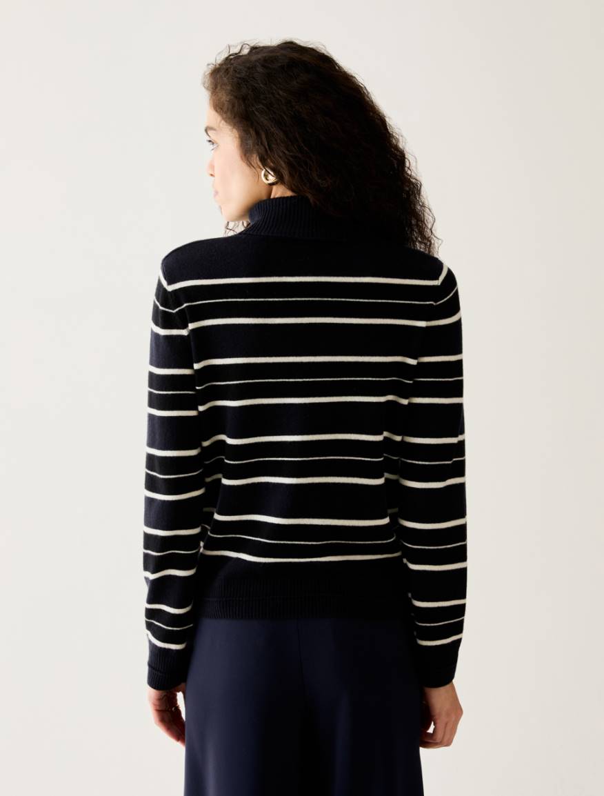 Wool/cashmere polo-neck jumper - NAVY - Pennyblack - 3