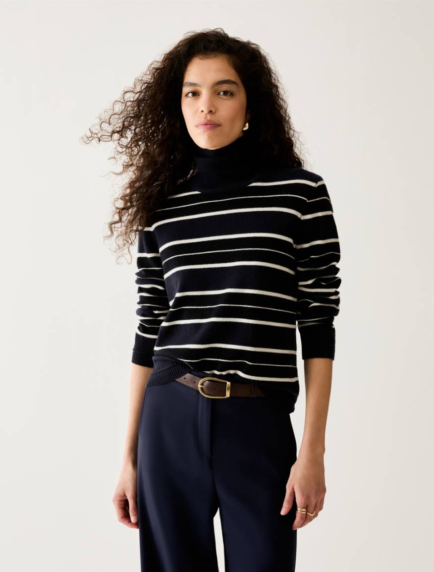 Wool/cashmere polo-neck jumper - NAVY - Pennyblack