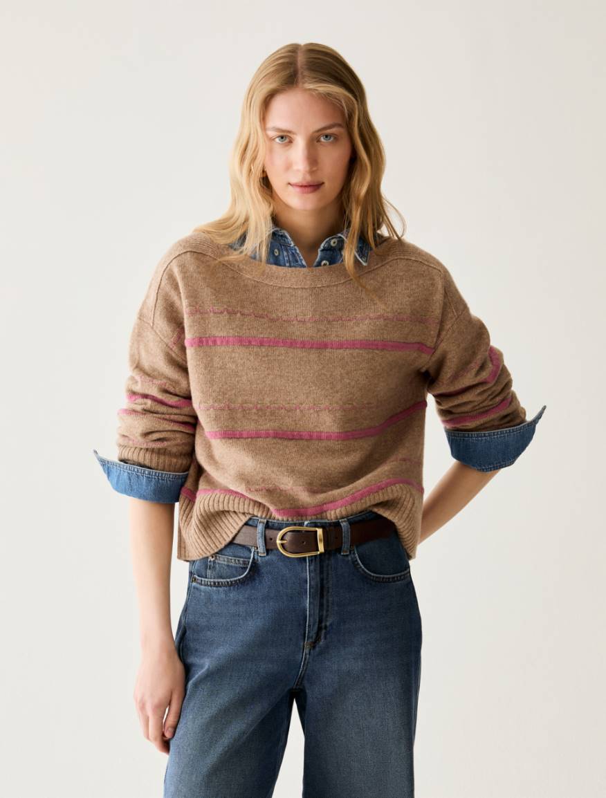 Raised-stripe jumper - CAMEL - Pennyblack