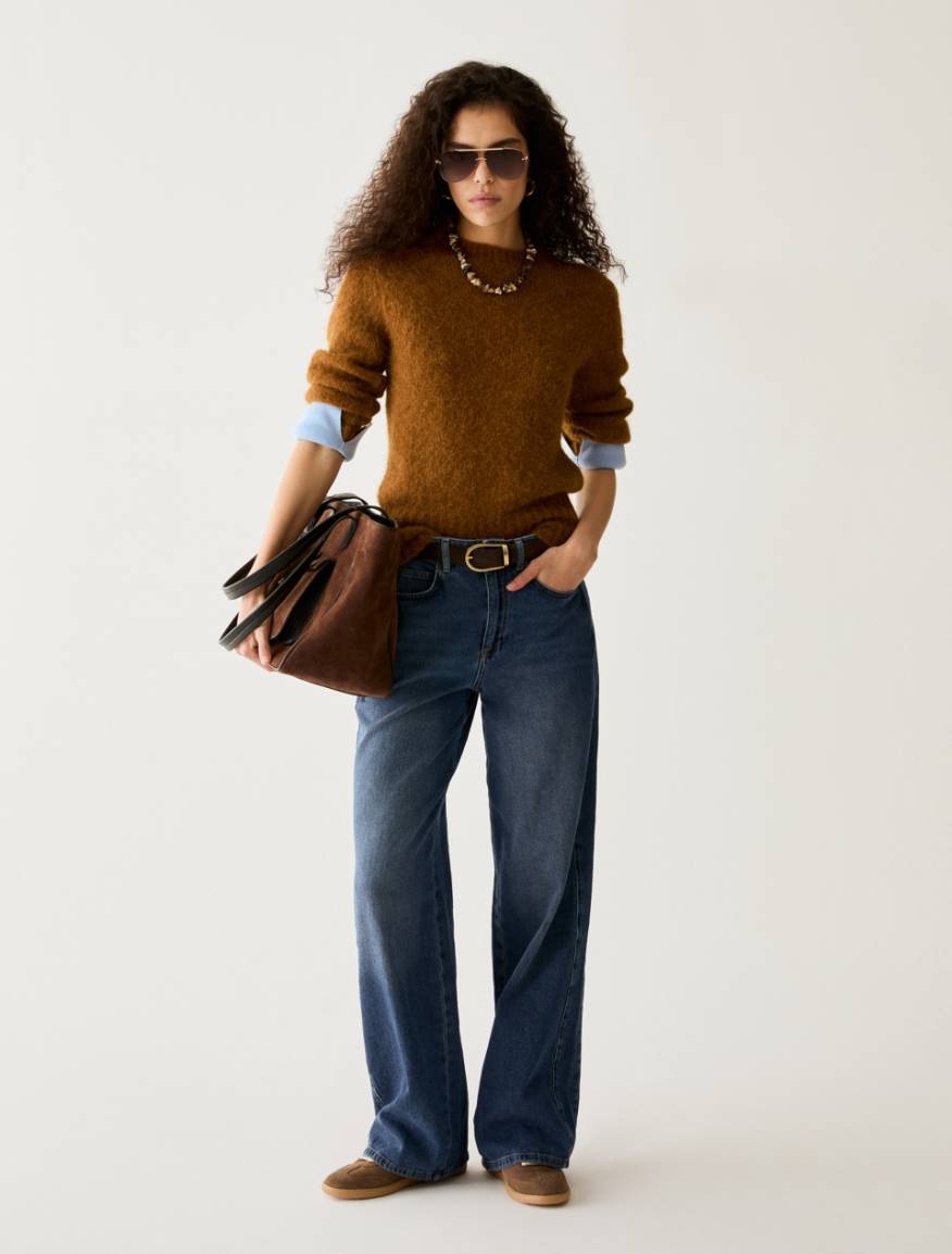 Alpaca-blend crew-neck jumper - TOBACCO BROWN - Pennyblack - 5